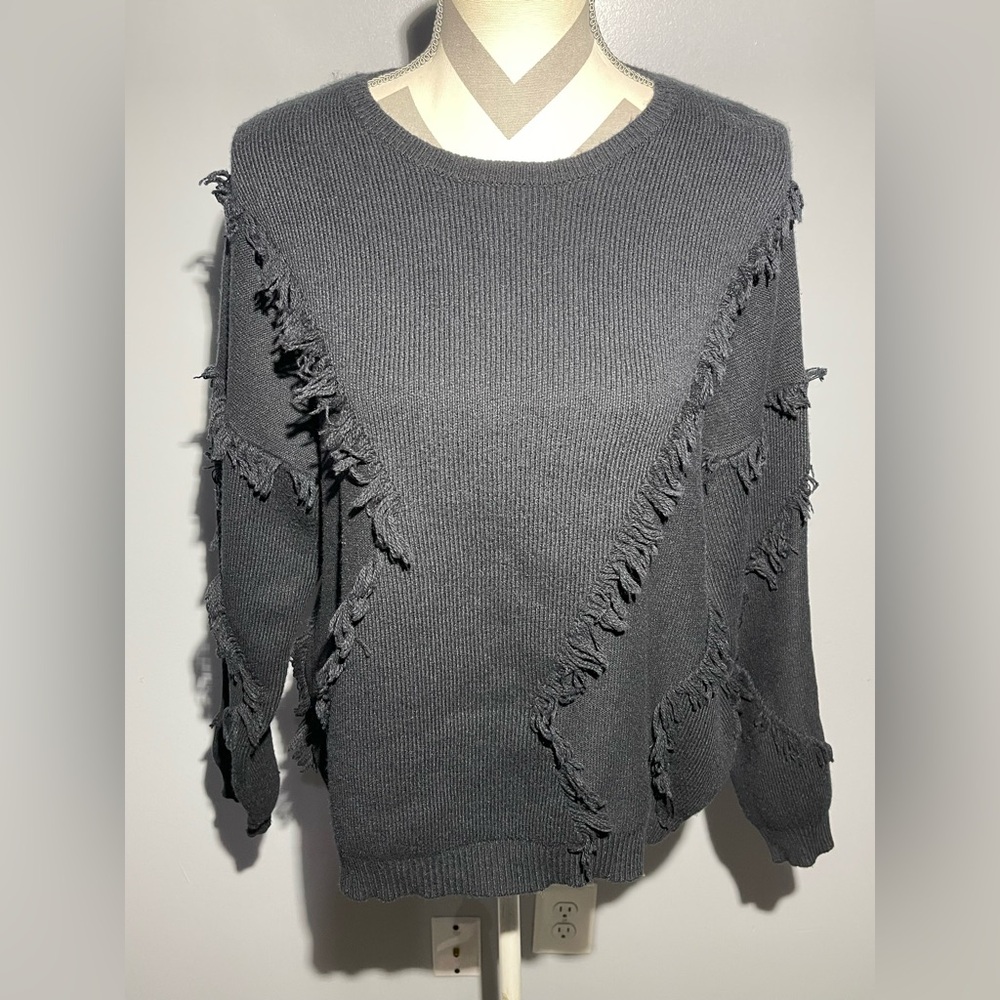 ATM Anthony Thomas Melillo Gray Fringe Sweater
